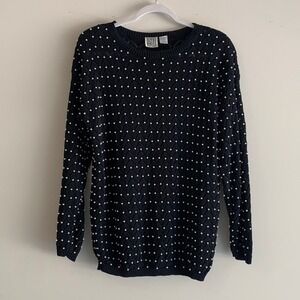 Vintage Crescendo Pearl Beaded Women Knit Sweater Black Ramie‎ Cotton L
